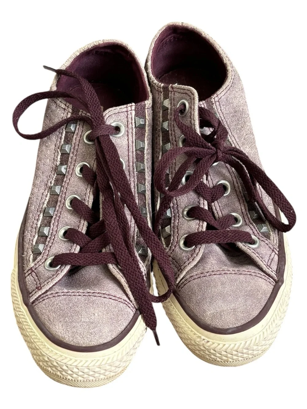 Converse All Stars Leather Studded Sneakers in Dusty Lavender and Dark Purple